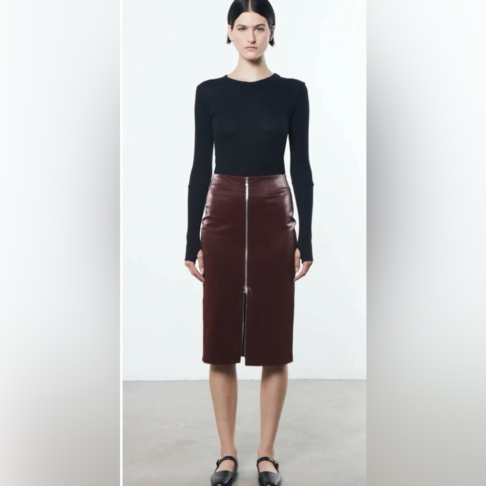 Enza Costa - Satin Finish Leather Zip Skirt - Size XS - NWOT!